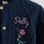 Personalised Front Floral Navy Cardigan