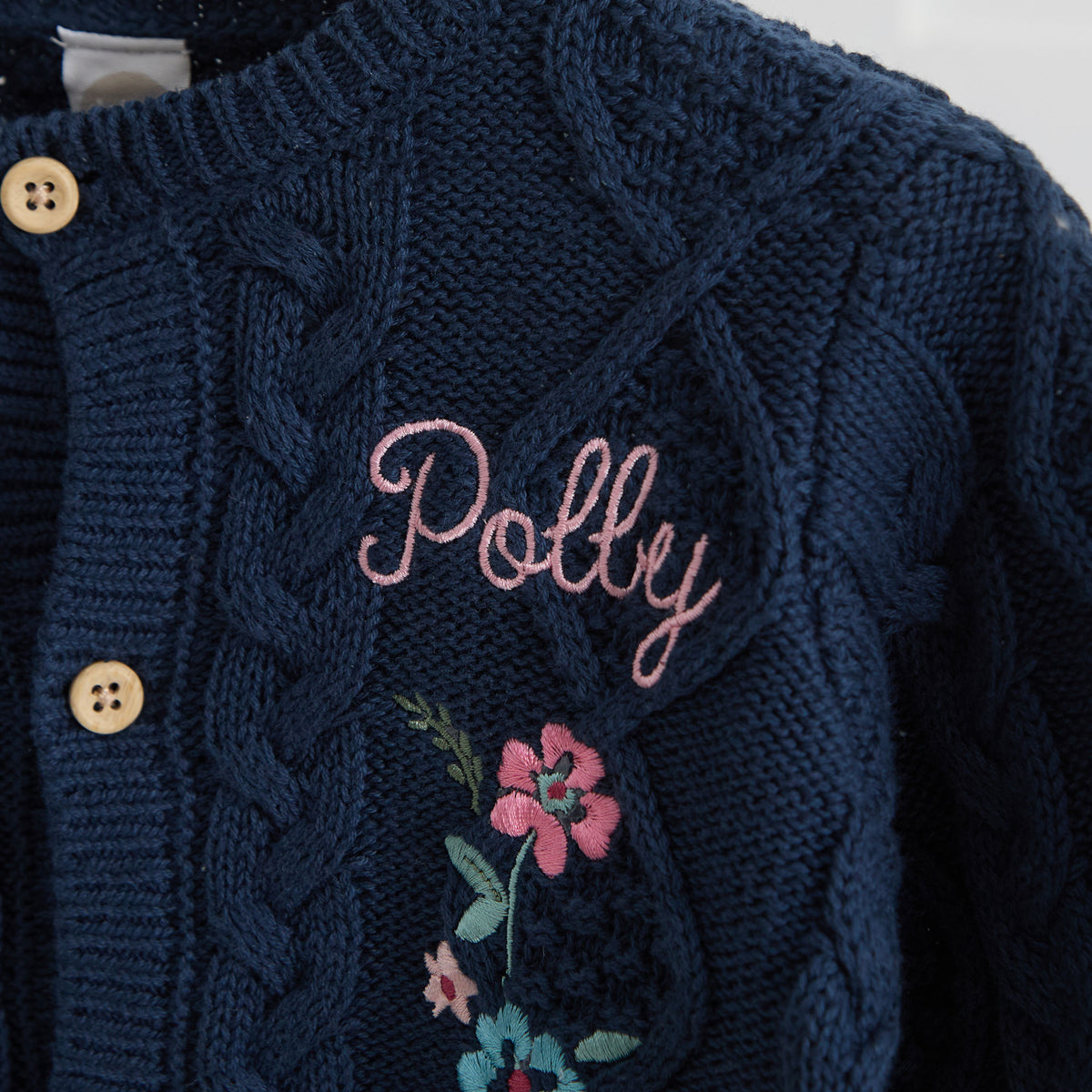 Personalised Front Floral Navy Cardigan