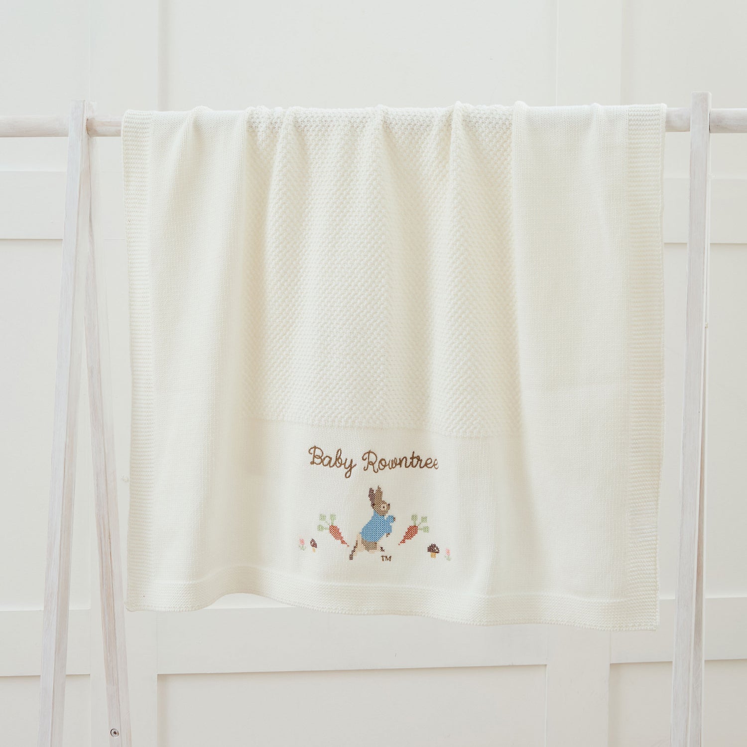 Personalised Peter Rabbit™ Cross Stitch Ivory Shawl