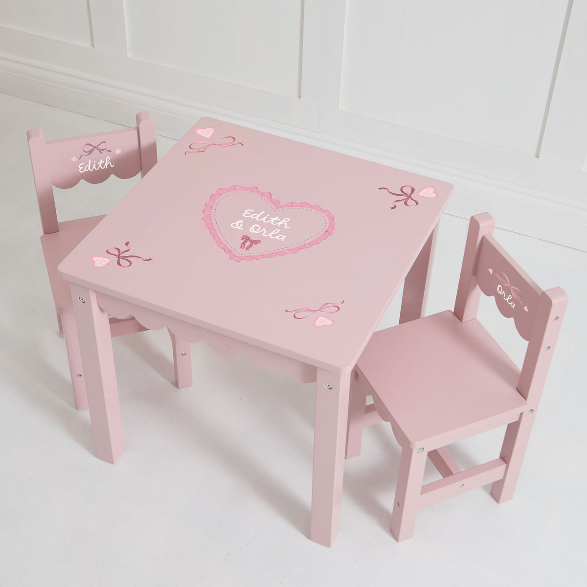 Personalised Bow Pink Scalloped Table and 2 Chairs Set FSC®