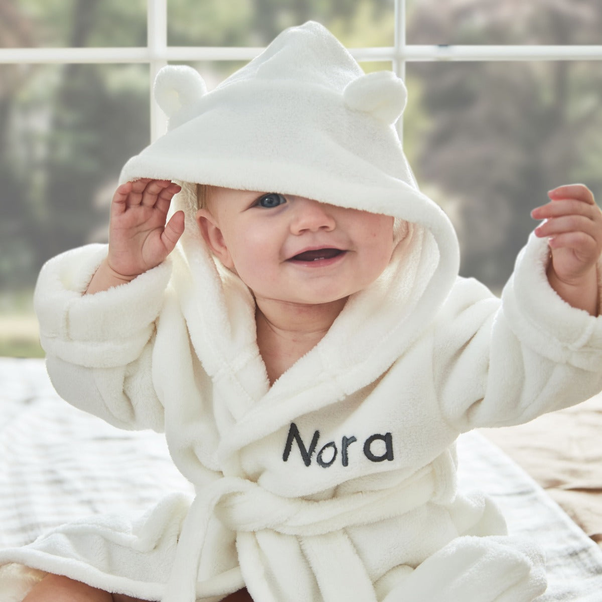 Personalised Ivory Fleece Robe with Ears