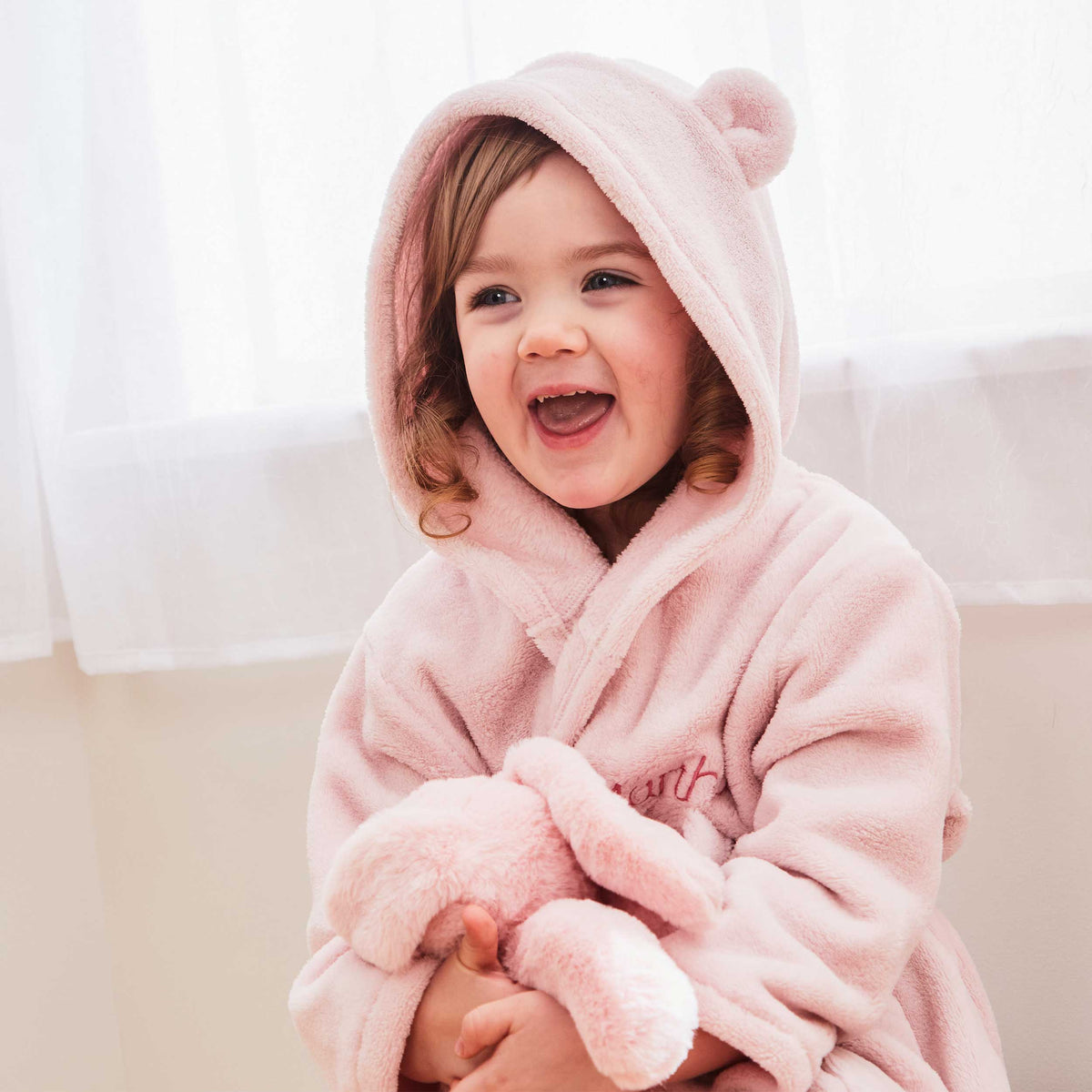 Personalized Pink Fleece Robe with Ears