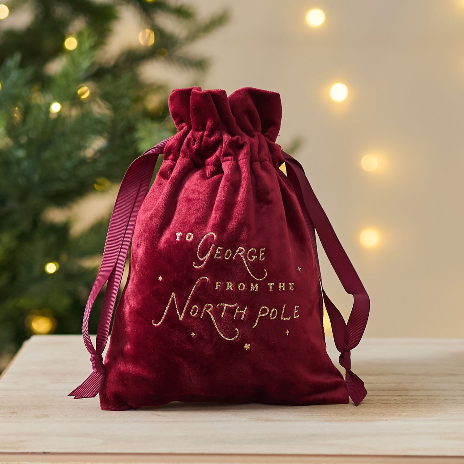 Personalised From The North Pole Red Velvet Bag