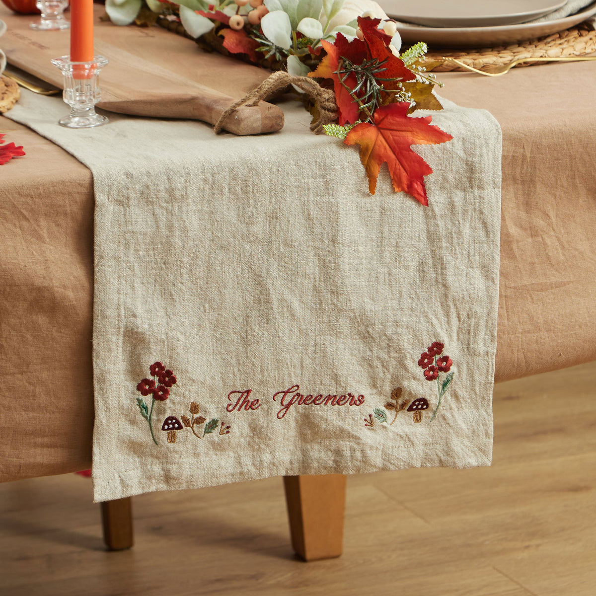 Personalised Autumn Natural Table Runner