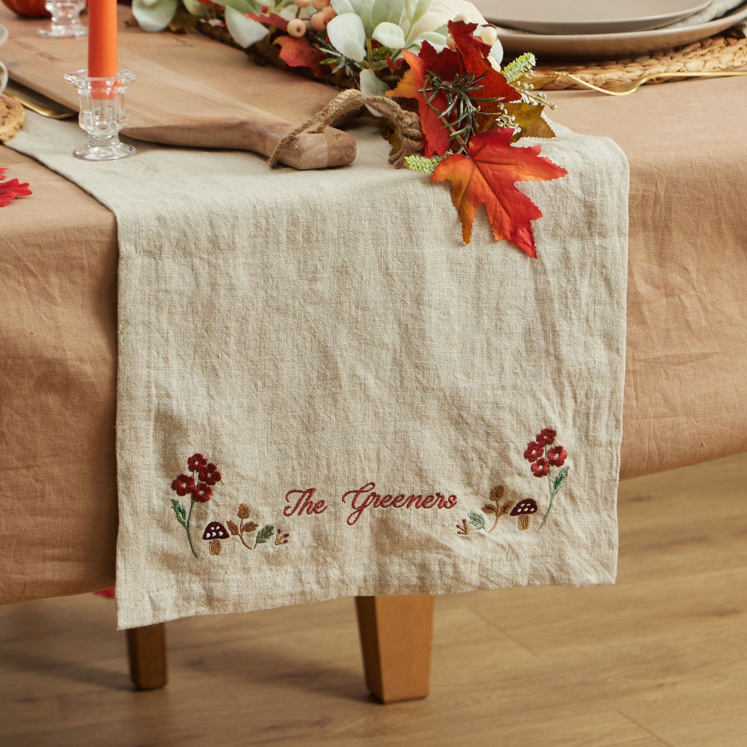 Personalised Autumn Natural Table Runner