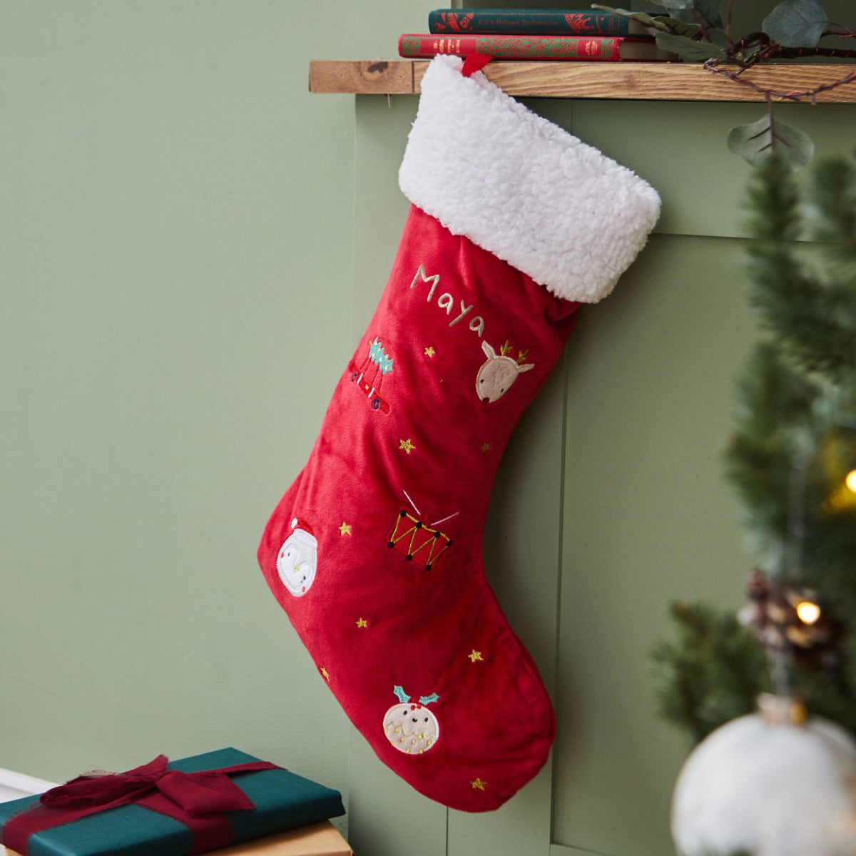 Personalised Red Embroidered Medium Christmas Stocking