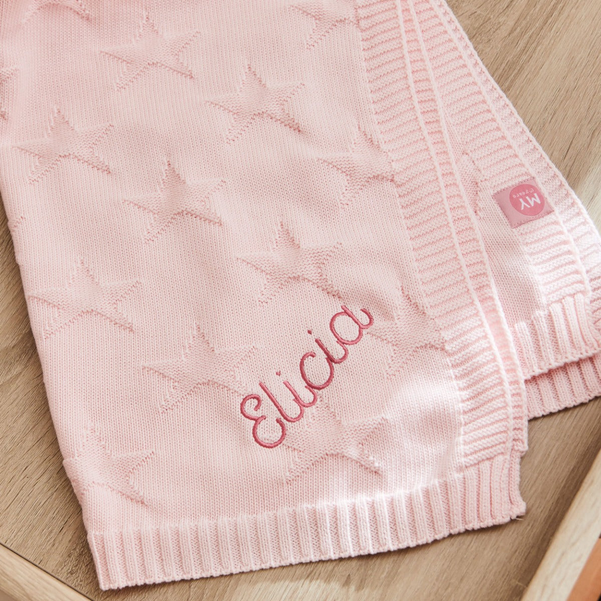 Personalized Pink Star Jacquard Baby Blanket