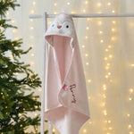 Personalised Pink Penguin Curved Hooded Towel