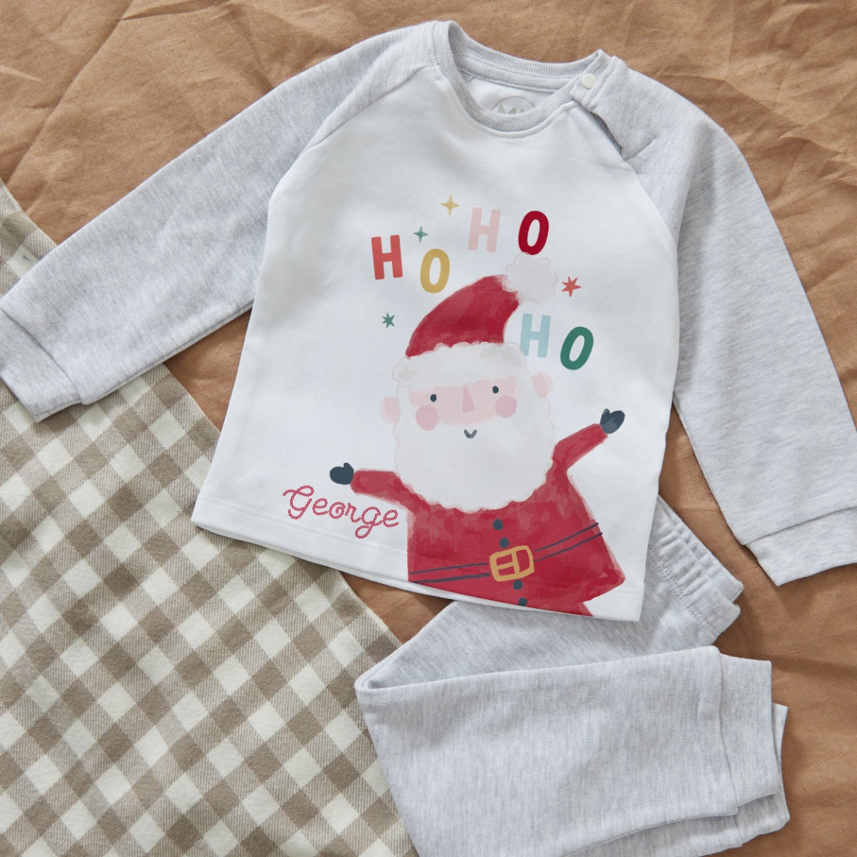 Personalised Grey Santa Ho Ho Ho Christmas Pyjamas
