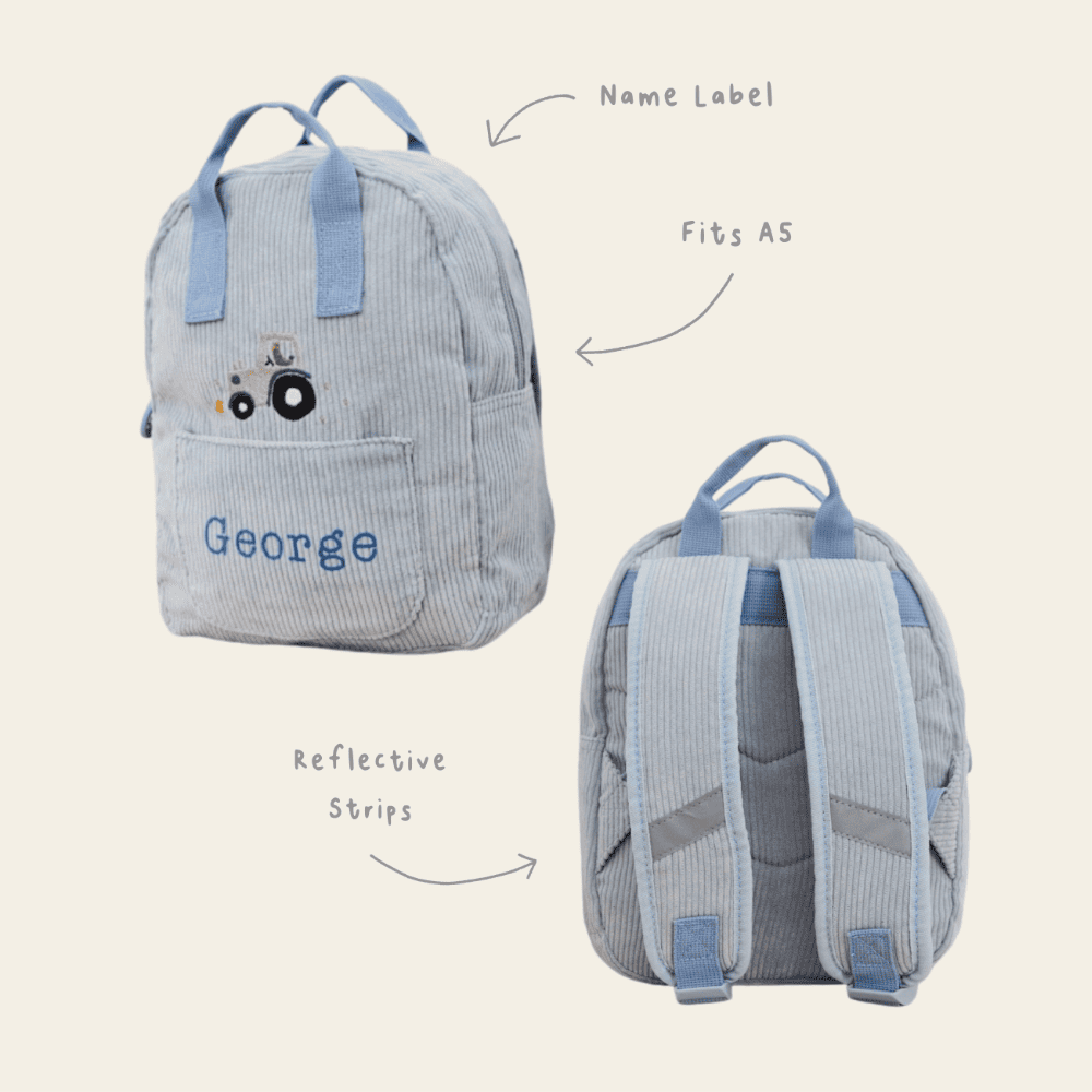 Personalised Blue Farmyard Design Cord Mini Backpack