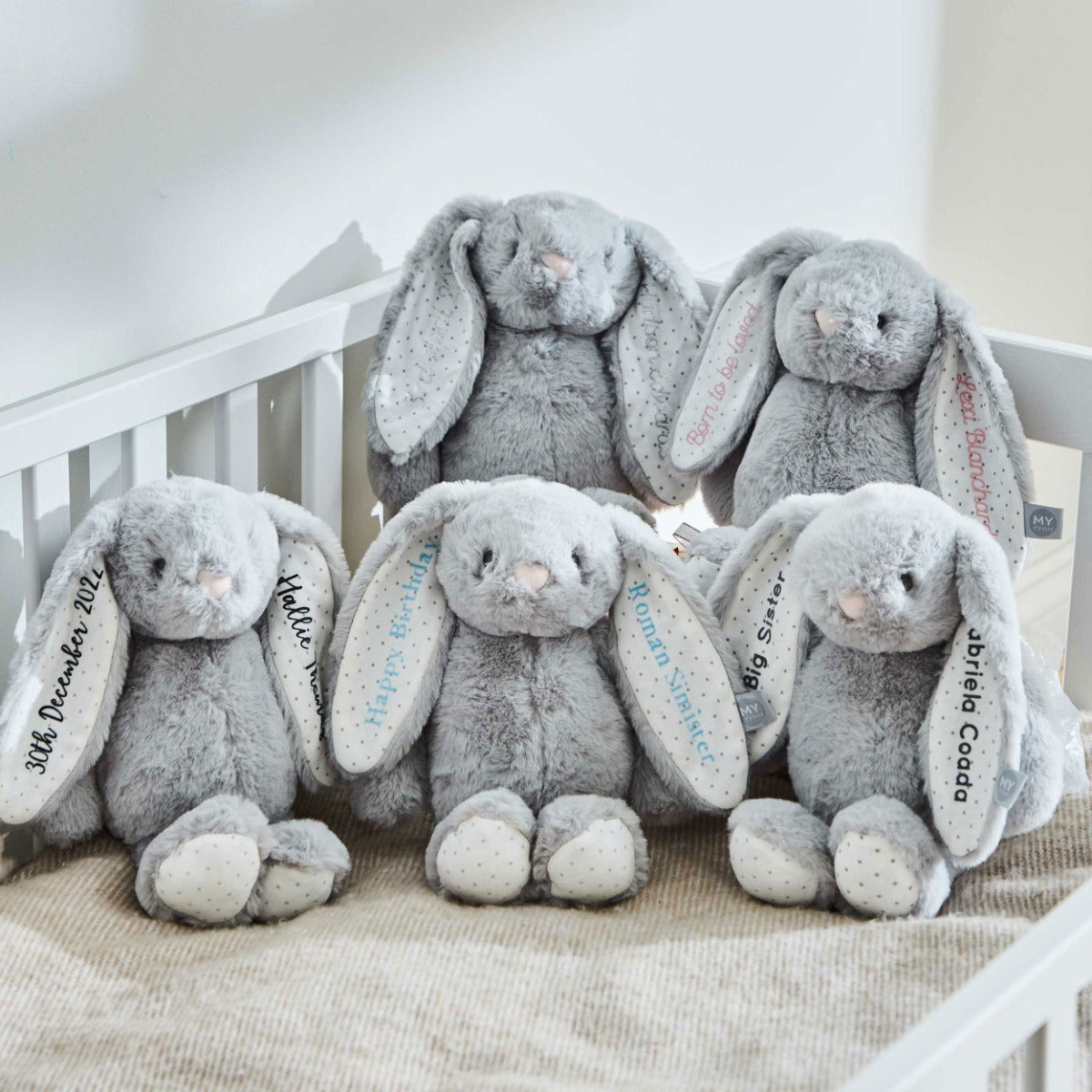 Personalised Grey Bunny Soft Toy - Embroidered