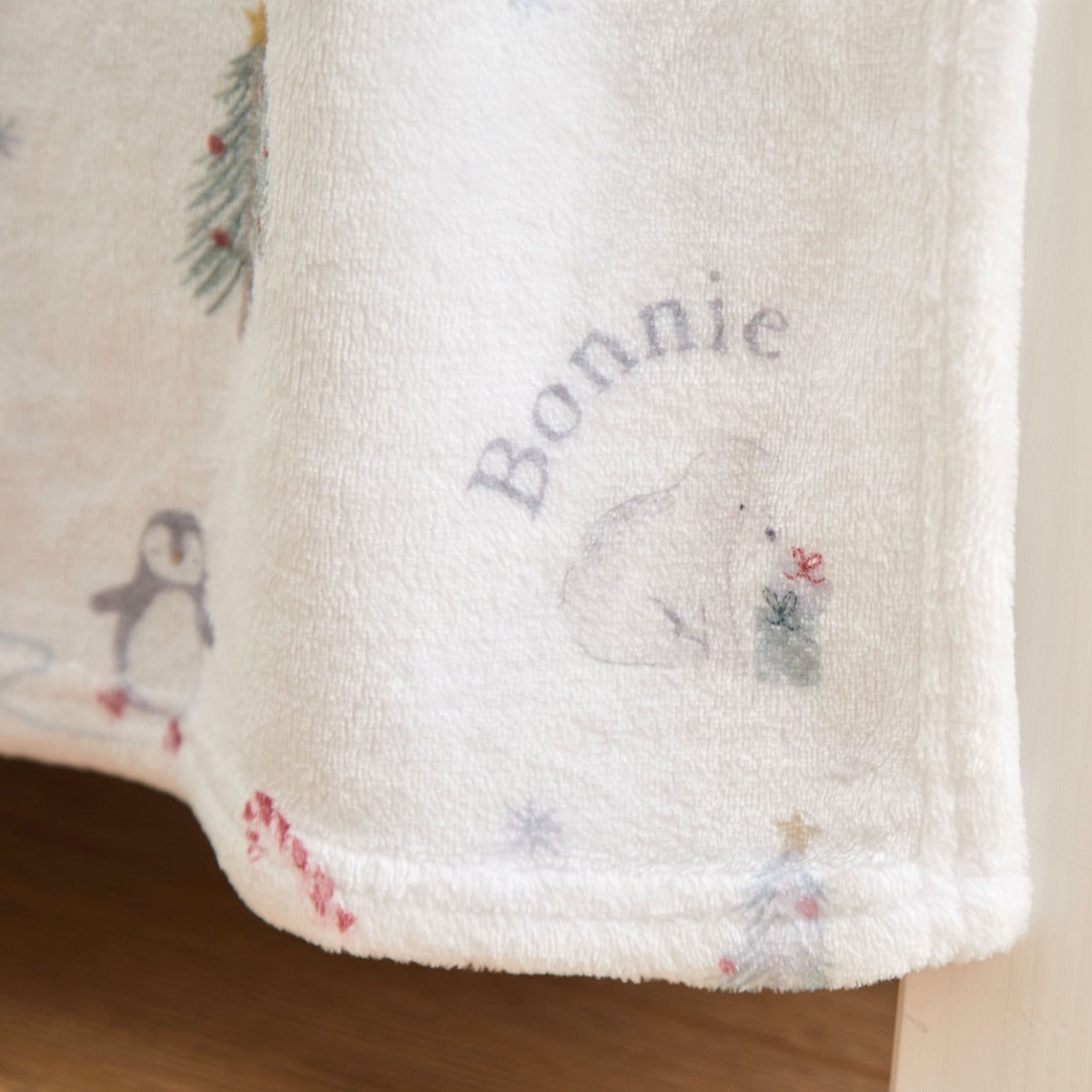 Personalised Penguin Skiing Fleece Blanket