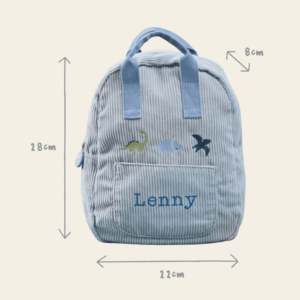 Personalised Blue Cord Dino Mini Backpack