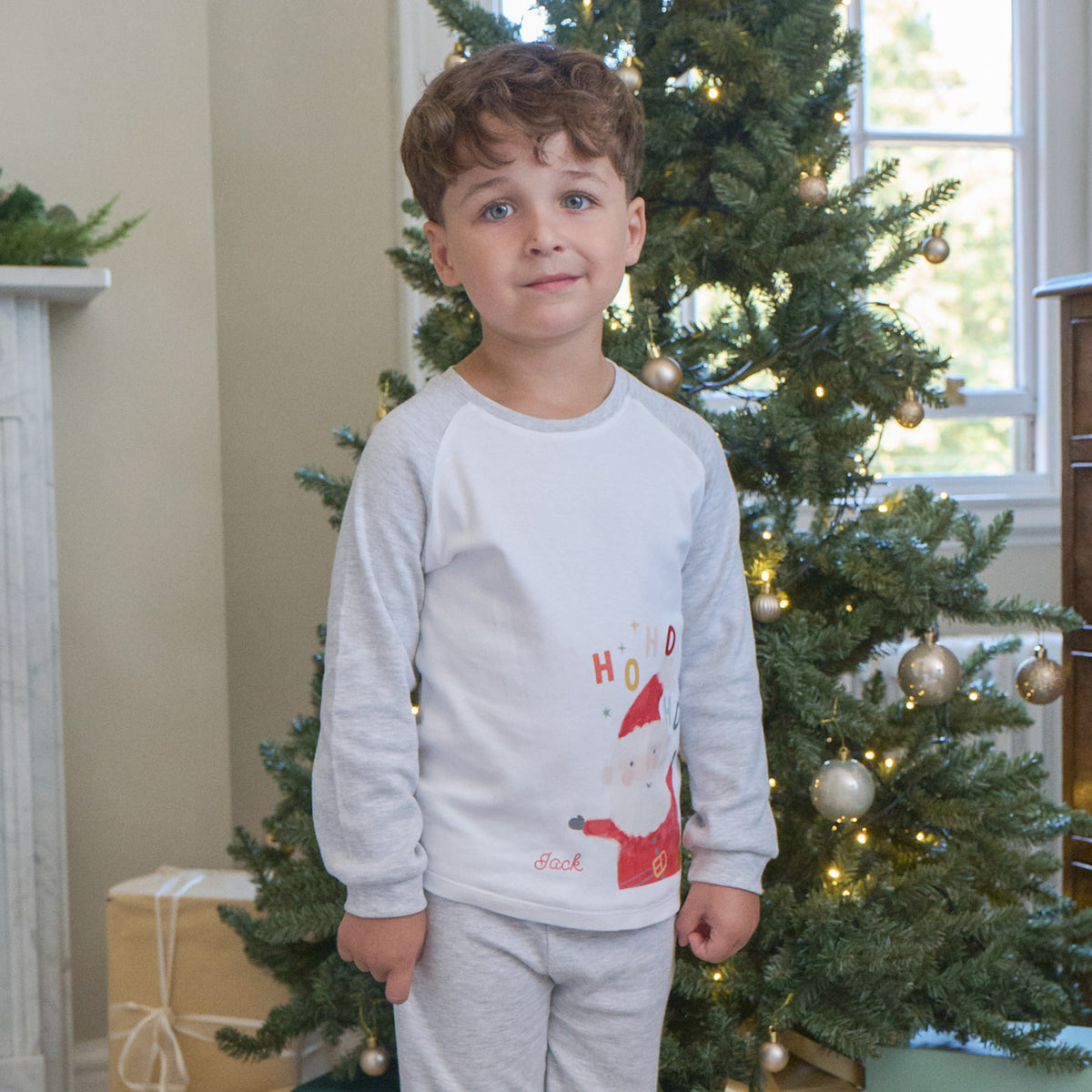 Personalised Grey Santa Ho Ho Ho Christmas Pyjamas