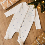 Personalised My 1st Christmas 2025 Blue Star Sleepsuit