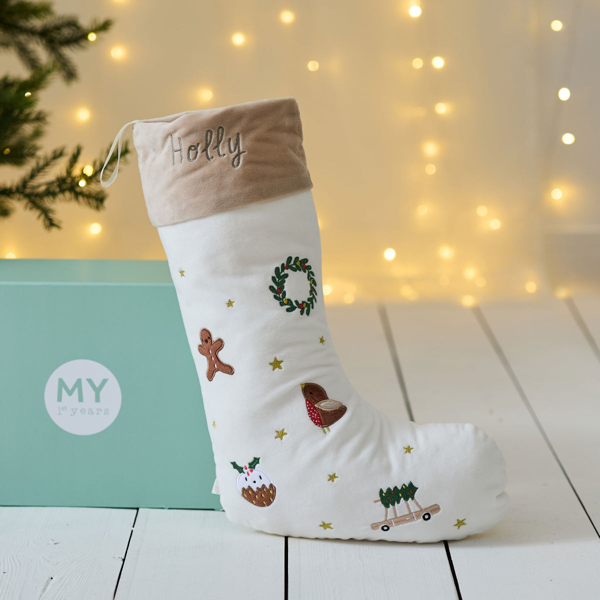 Personalised Plush Neutral Medium Christmas Stocking
