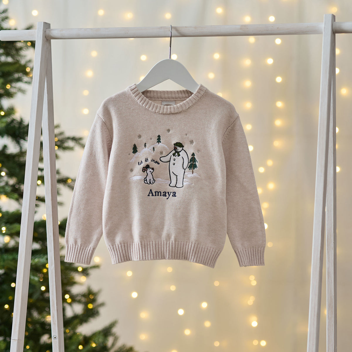 Personalised The Snowman™ and Snowdog Oatmeal Jumper