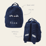 Personalised Navy Cord Tractor Mini Backpack