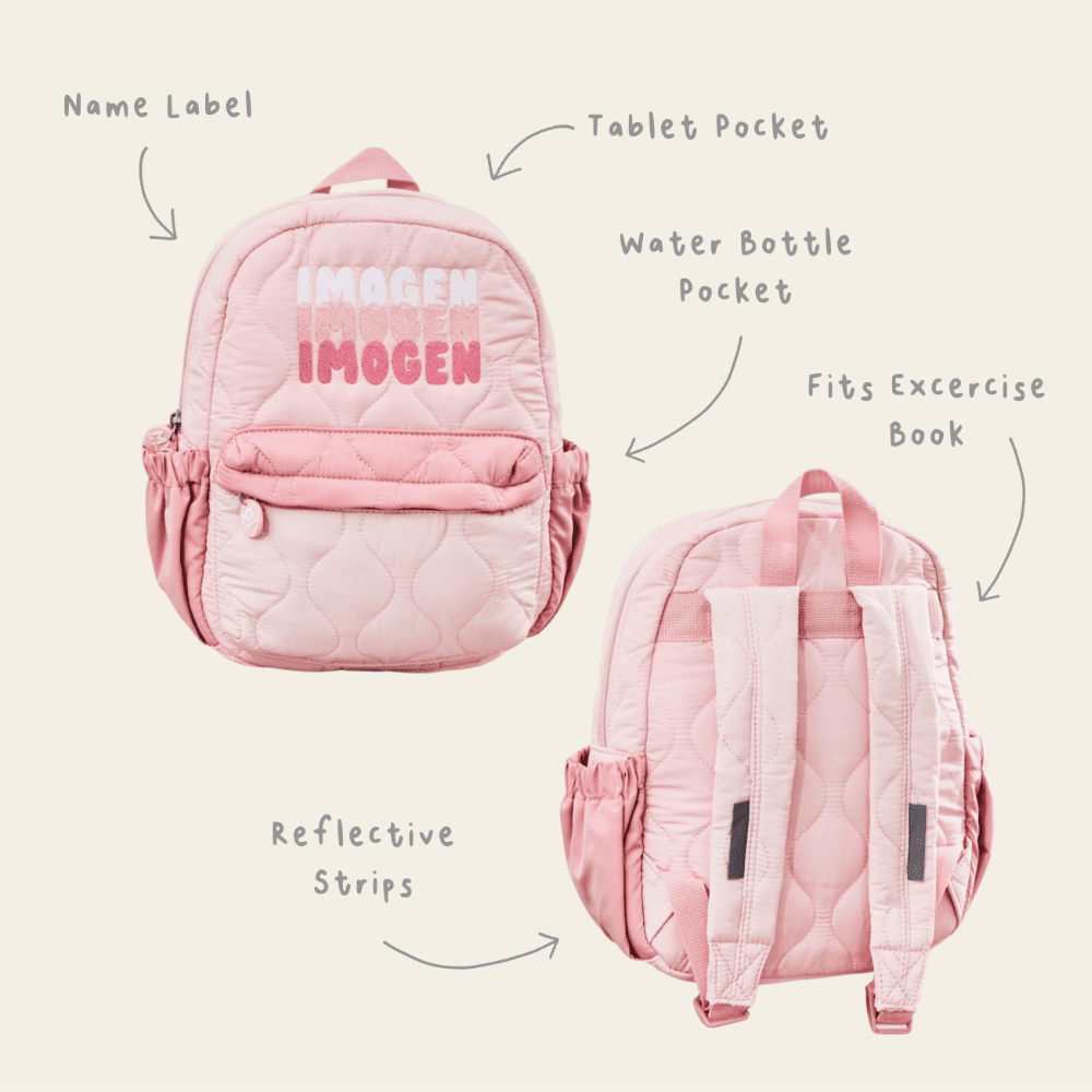 Personalised Bubble Gradient Name Pink Medium Quilted Backpack