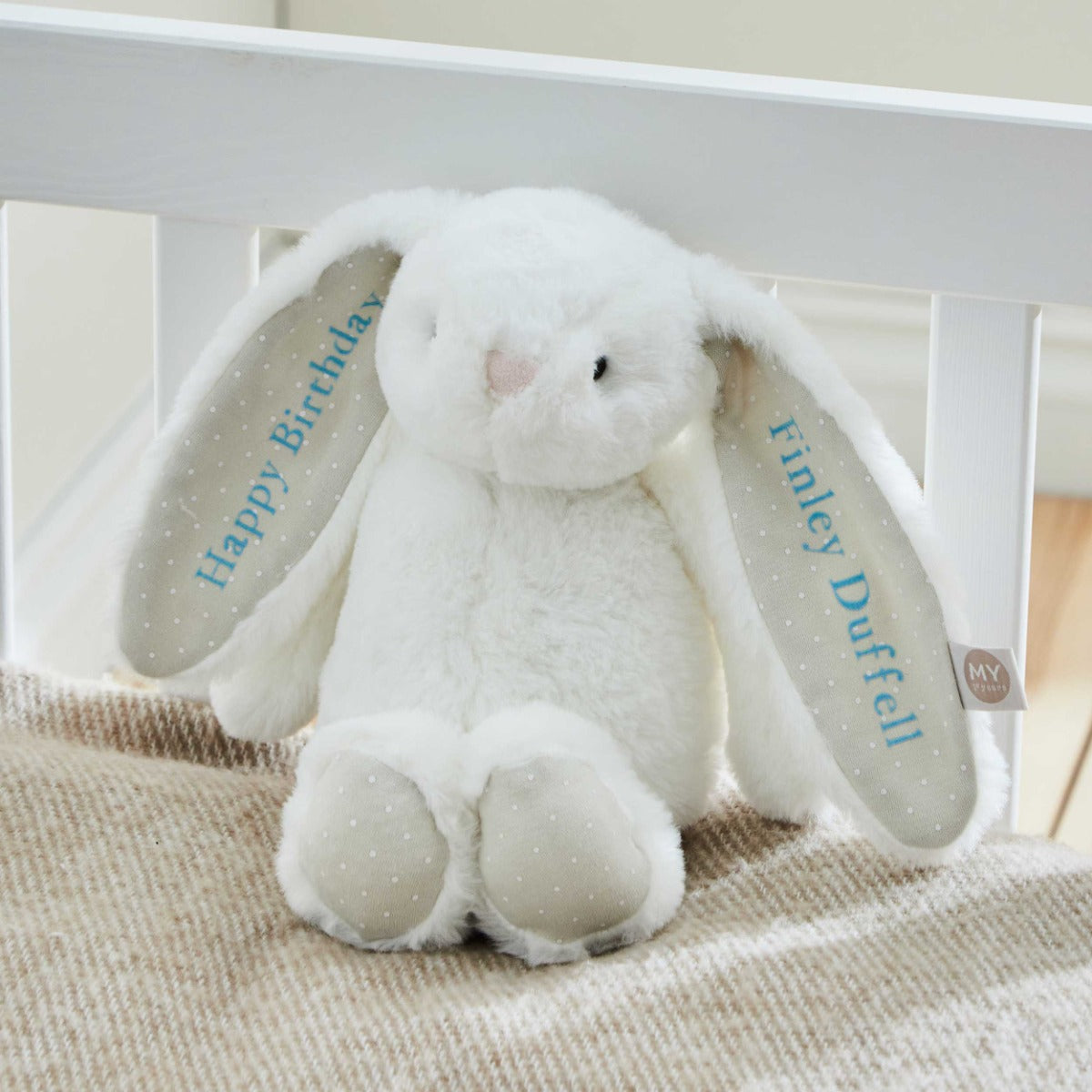 Personalised White Bunny Soft Toy - Embroidered