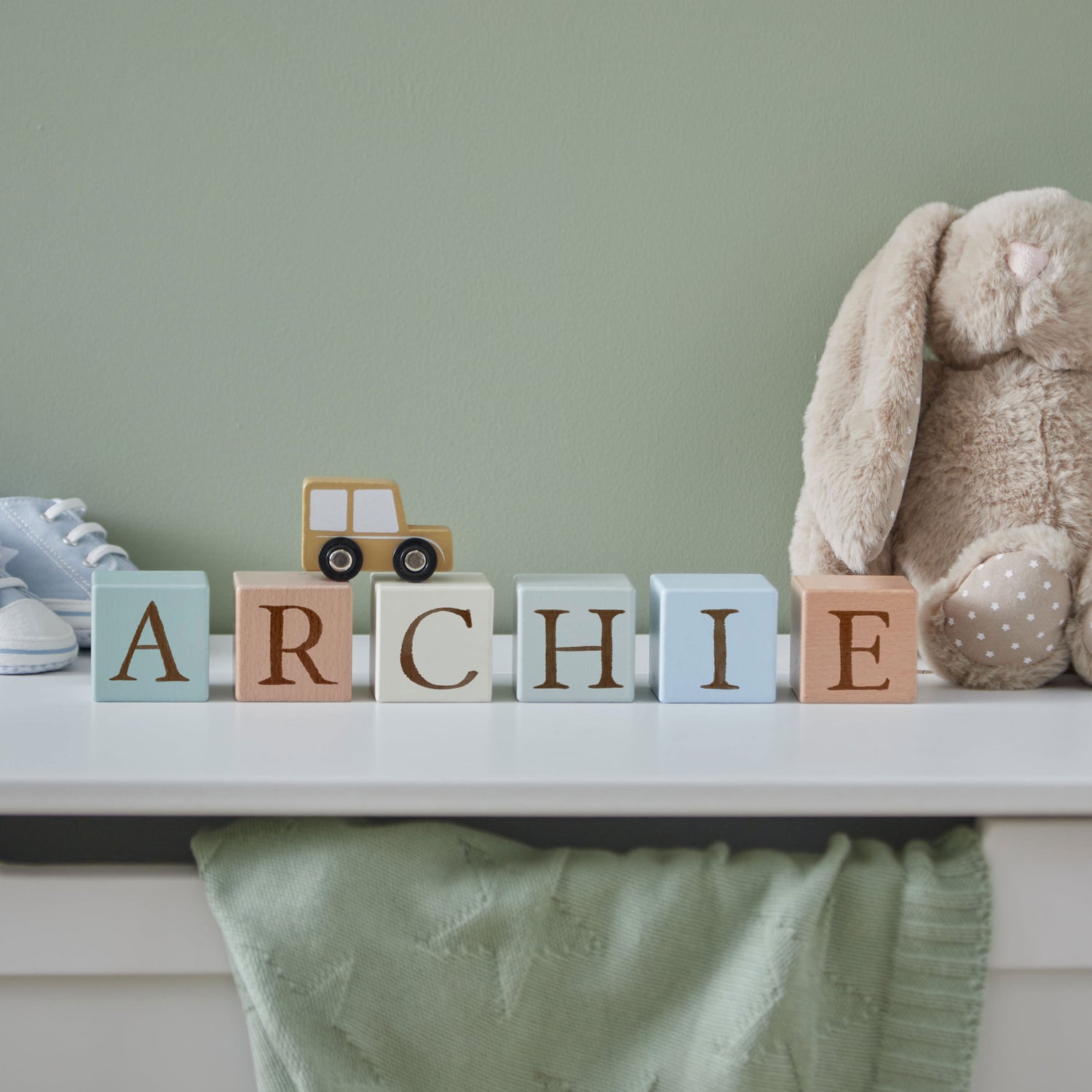 Personalised Baby Name Blocks - Greens & Blues