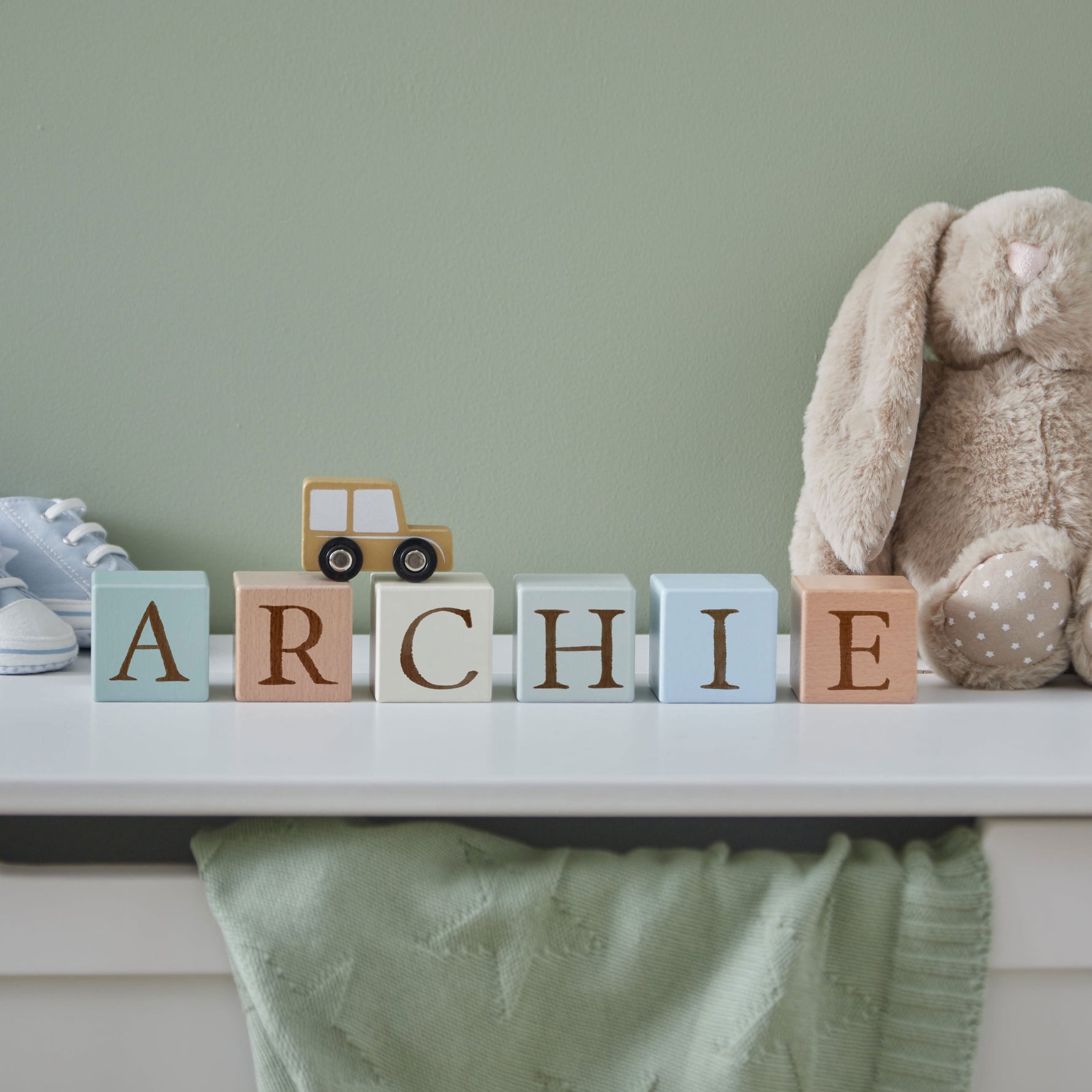 Personalised Baby Name Blocks - Greens & Blues