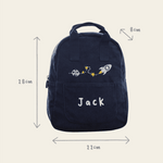 Personalised Rocket Mini Navy Cord Backpack