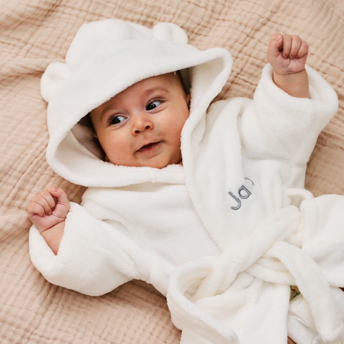 Personalised Ivory Fleece Robe with Ears