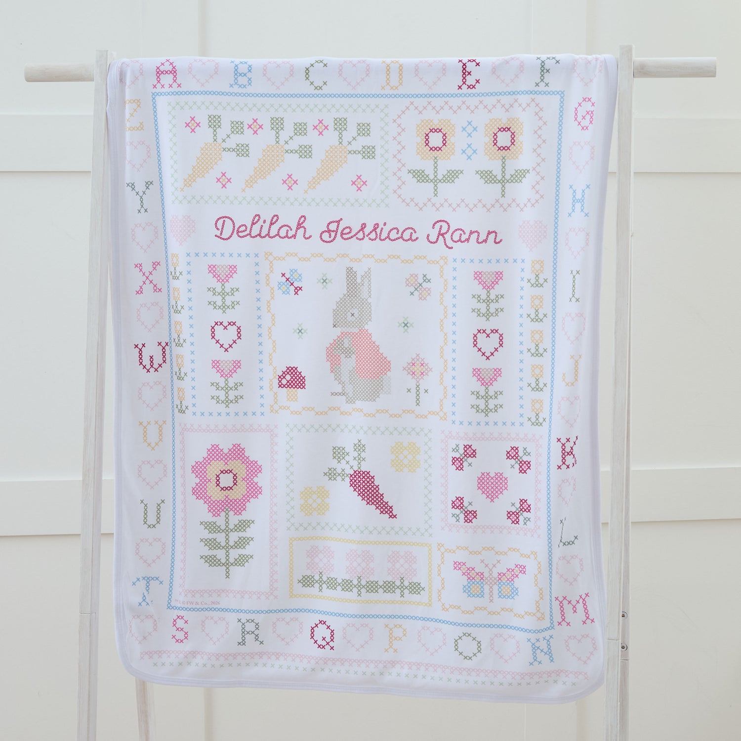 Personalised Flopsy™ Bunny Cross Stitch Jersey Blanket