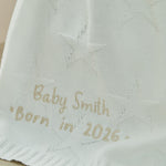 Personalized Born In 2026 Ivory Star Jacquard Baby Blanket