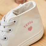 Personalised Pink Heart Ivory Toddler High Top Trainers 