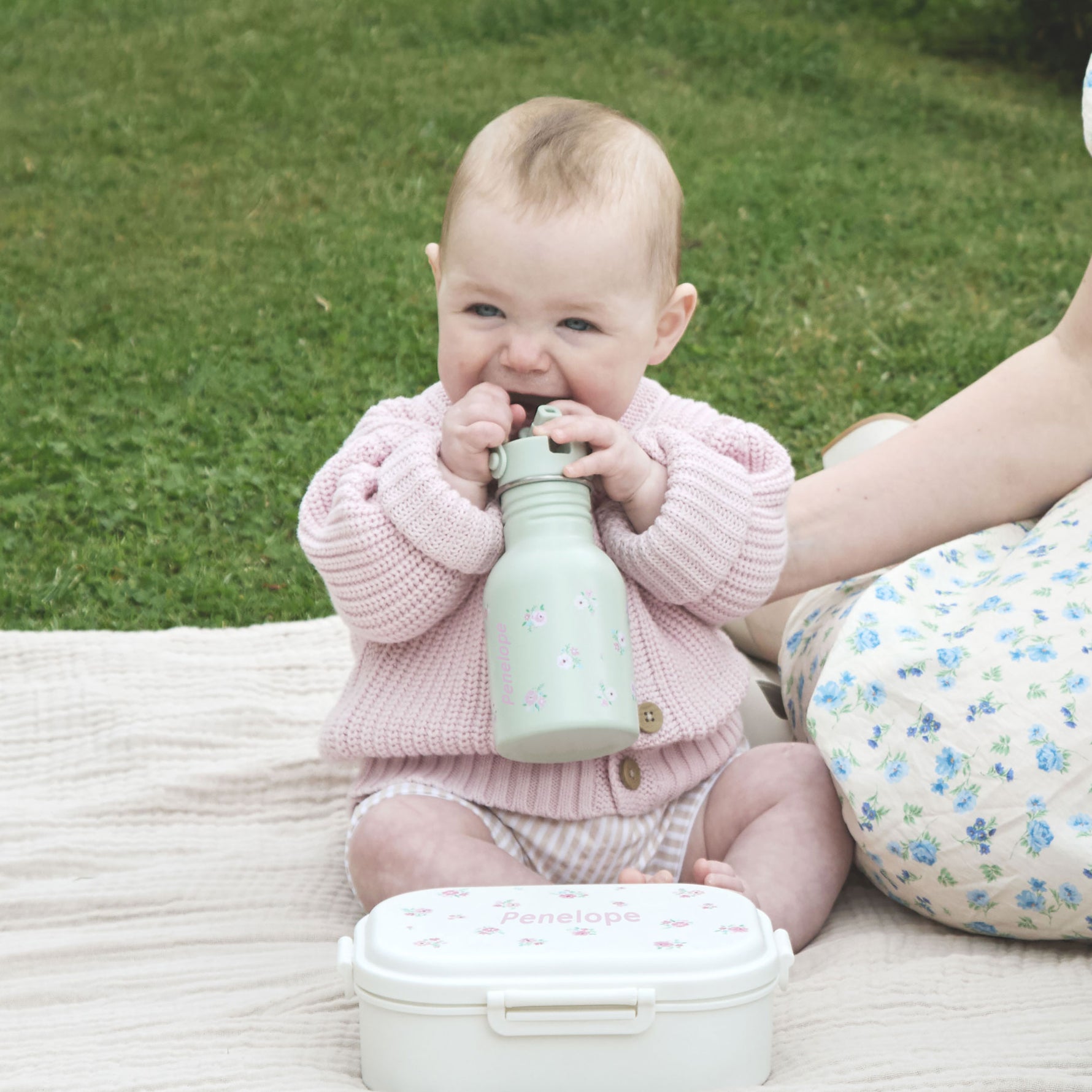 Personalised Ditsy Floral Print Sage Bottle