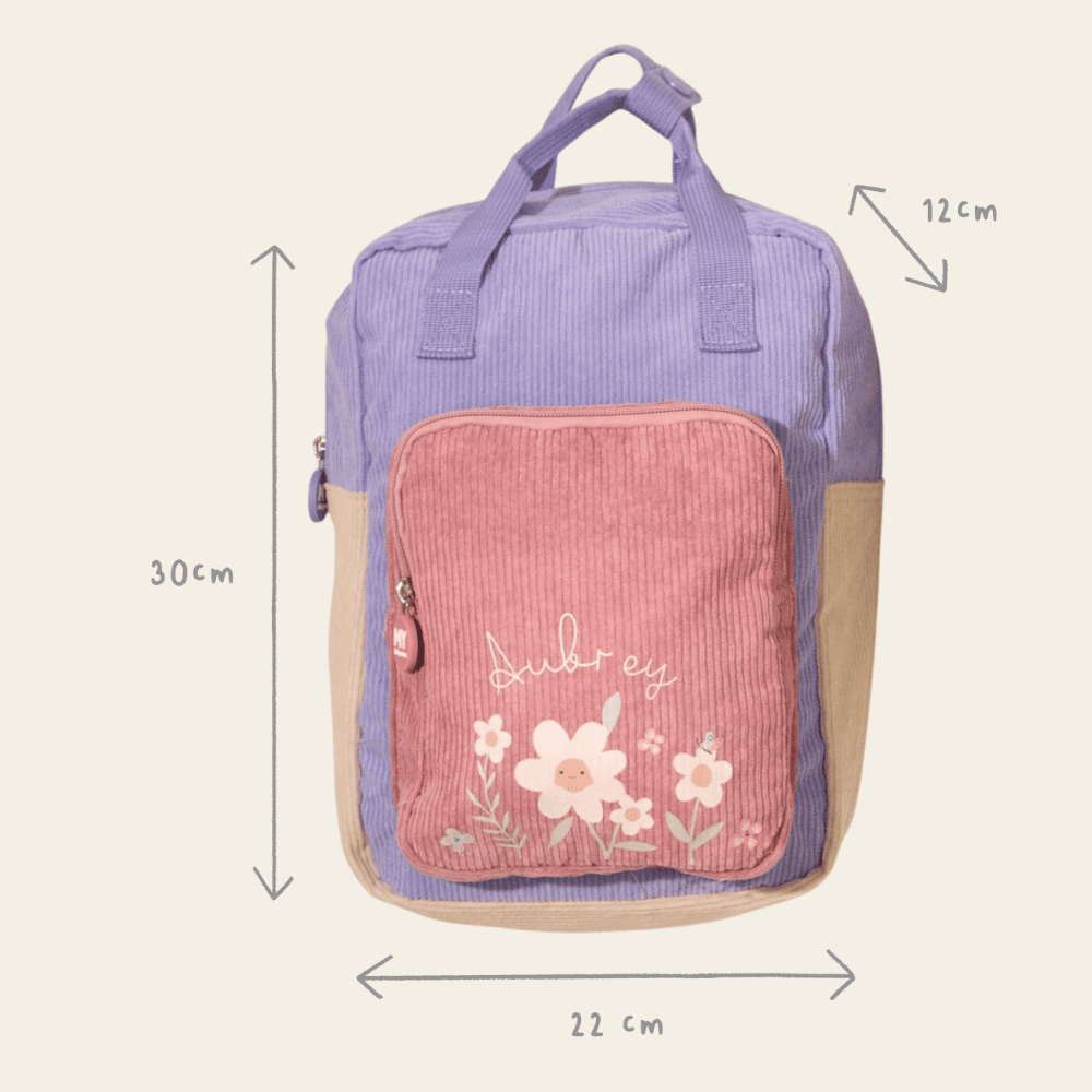 Personalised Blossom & Bloom Medium Patchwork Pink Cord Backpack