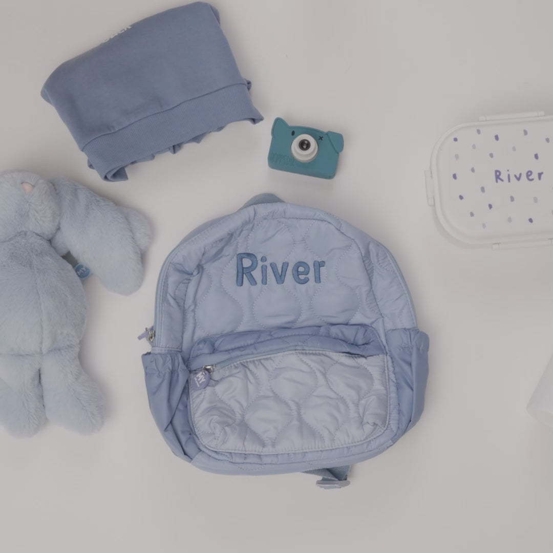 Personalised Blue Quilted Medium Backpack