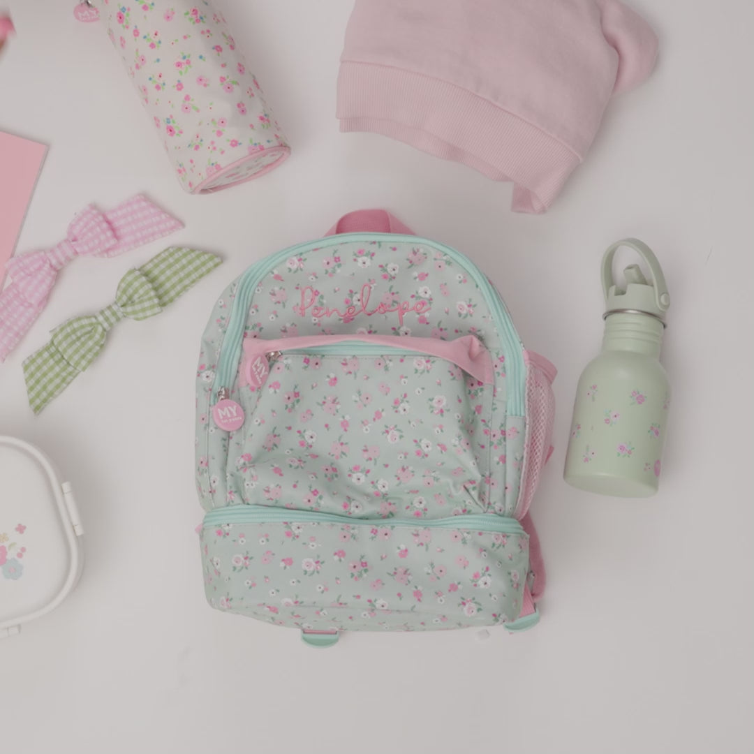 Personalised Sage Ditsy Floral Compartment Backpack 