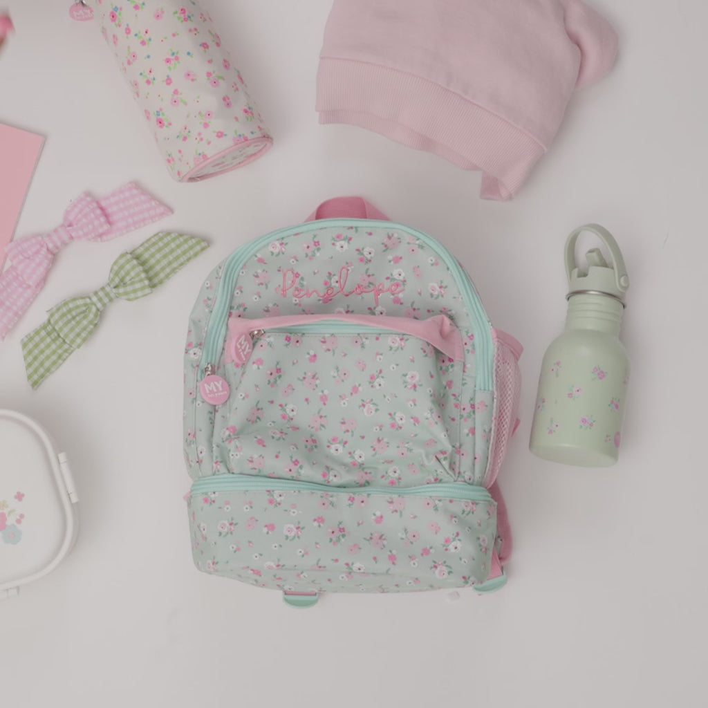 Personalised Sage Ditsy Floral Compartment Backpack 