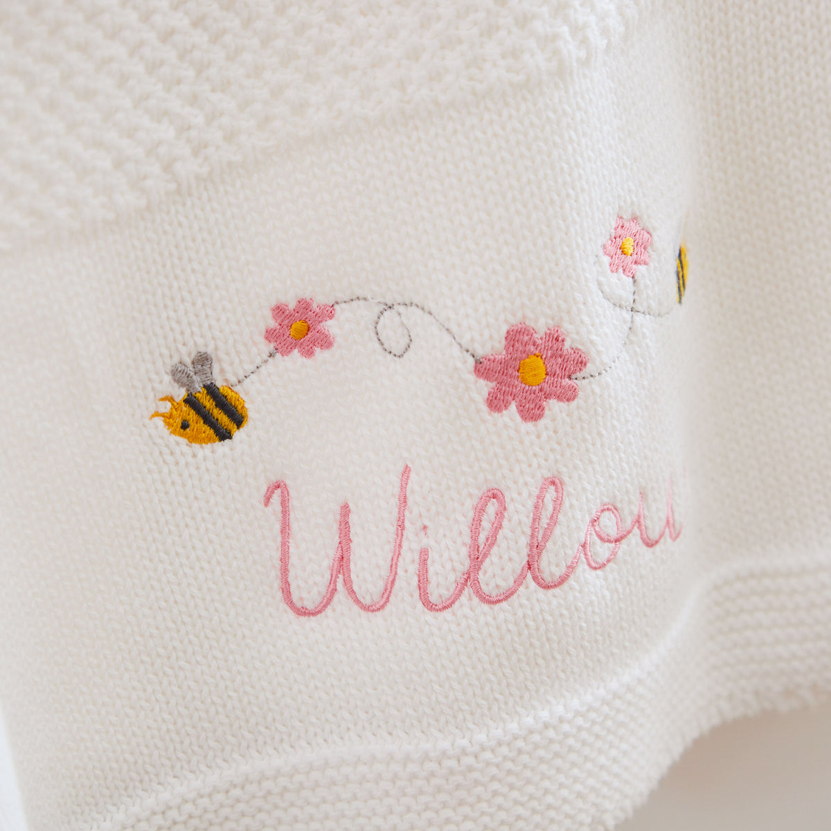 Personalized Bumblebee Ivory Baby Shawl