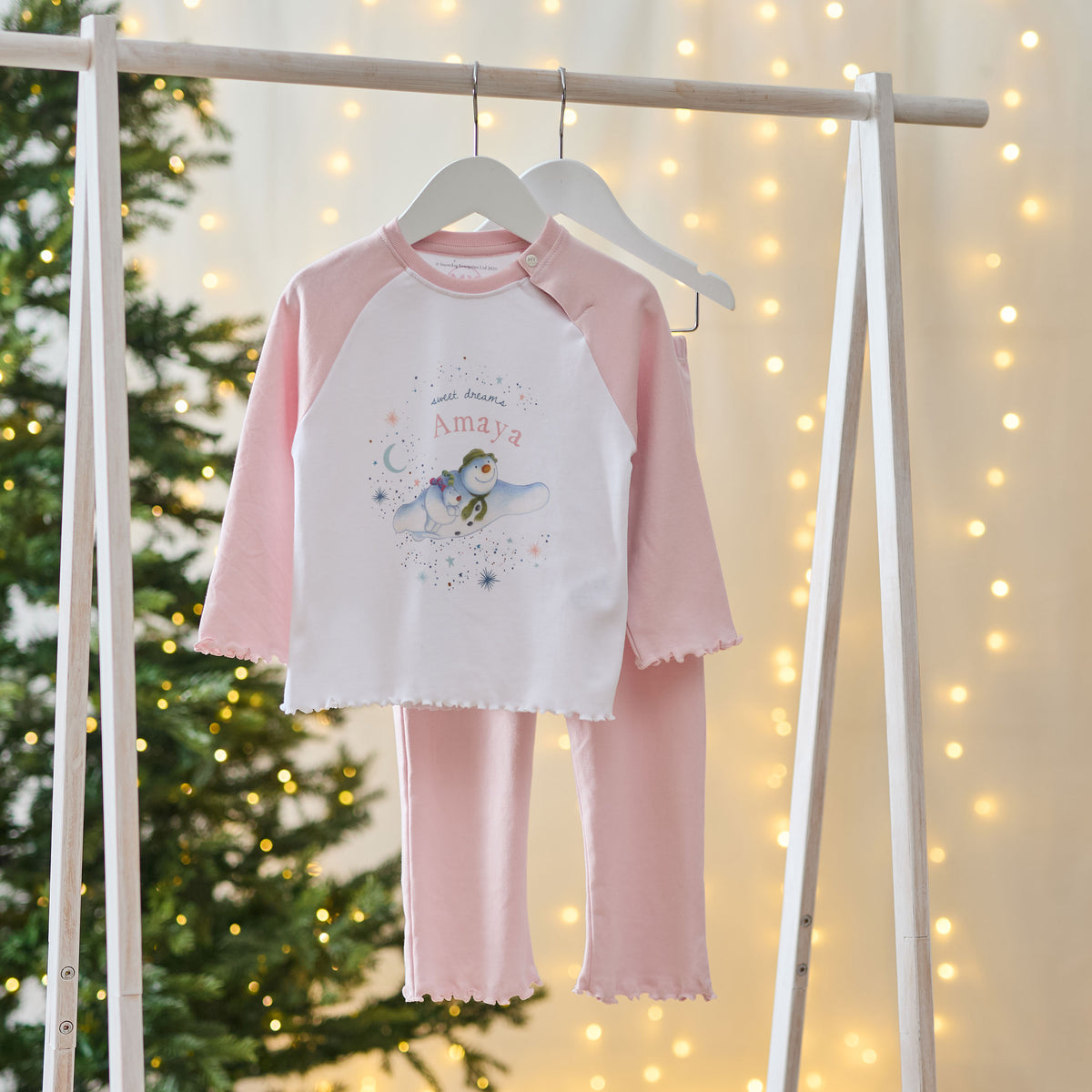 Personalised The Snowman™ and Snowdog Pink Jersey Pyjamas