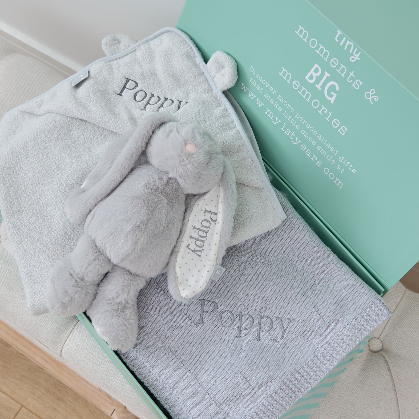 Personalised Grey New Baby Essentials Gift Set