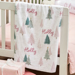 Personalised Pink & Green Christmas Tree Fleece Blanket
