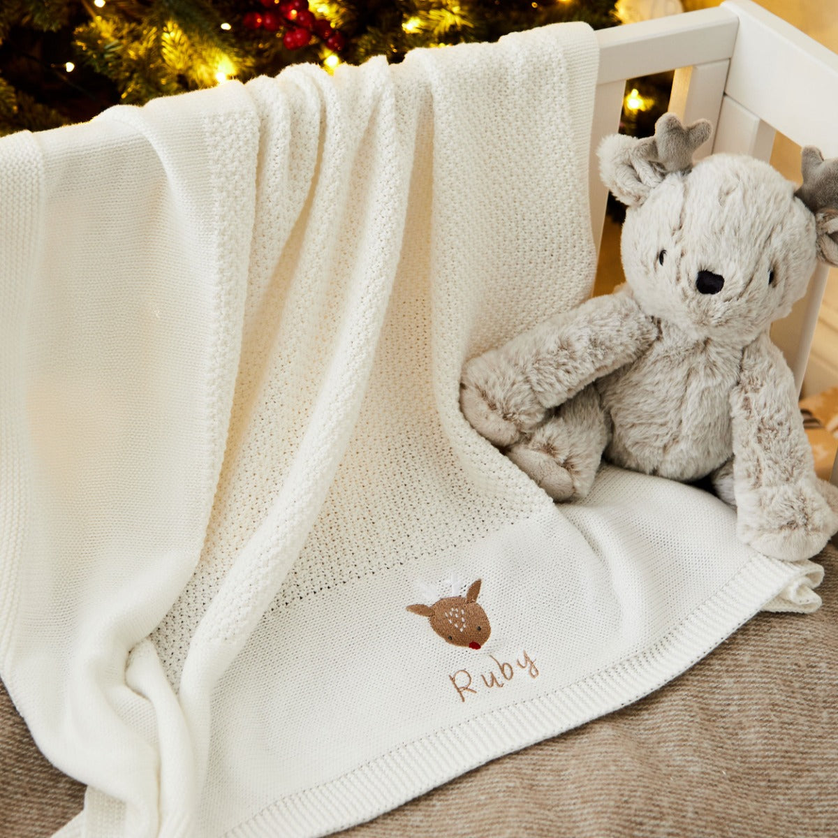 Personalized Christmas Rudolph Reindeer Ivory Shawl