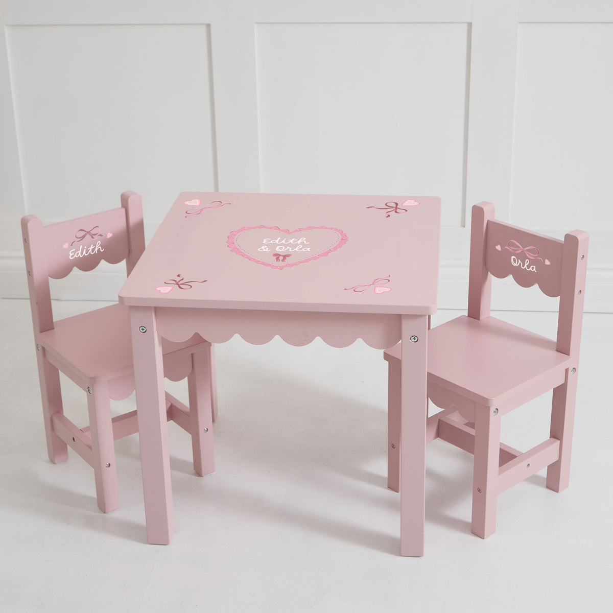 Personalised Bow Pink Scalloped Table and 2 Chairs Set FSC®