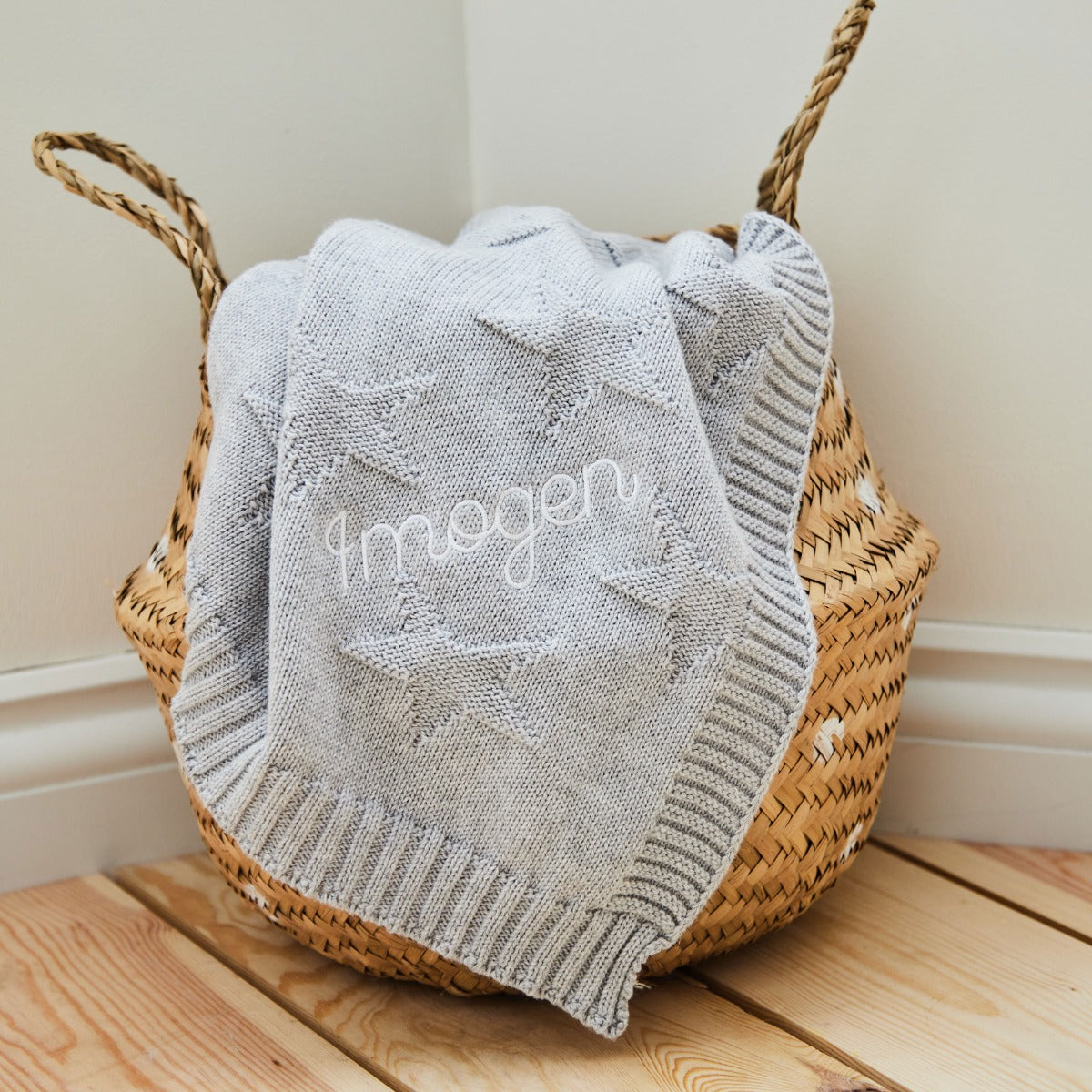 Personalized Grey Star Jacquard Baby Blanket