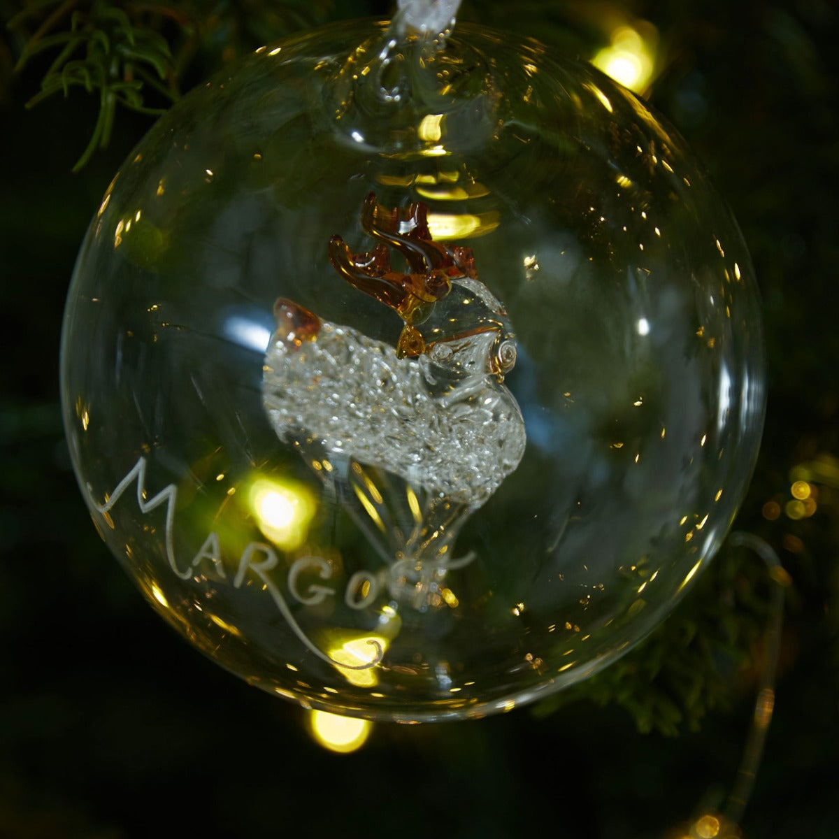 Personalised Reindeer Glass Bauble