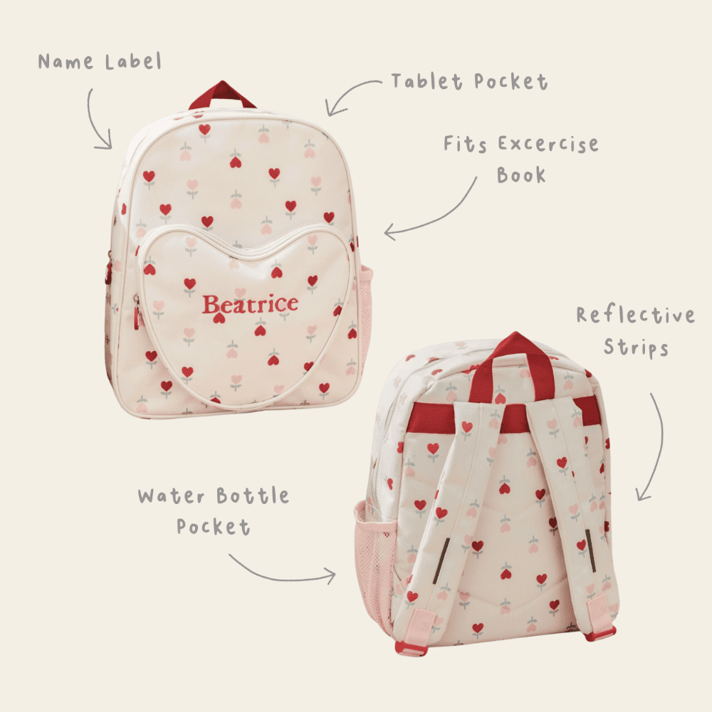 Personalised Heart Pocket Flower Medium Backpack