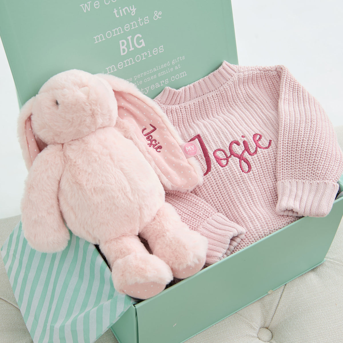 Personalised Pink Snuggle Bunny and Cardigan Gift Set