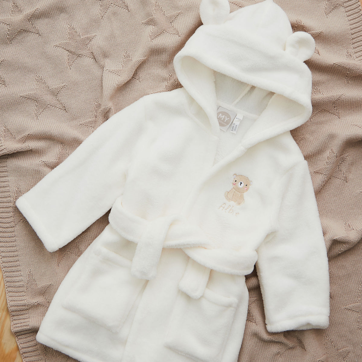 Personalized Biscuit Bear Ivory Fleece Robe