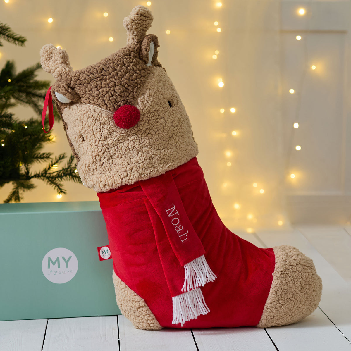Personalised Large Red Reindeer Christmas Stocking