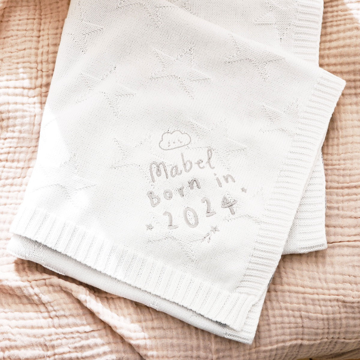 Personalized Born in 2024 Ivory Star Jacquard Blanket