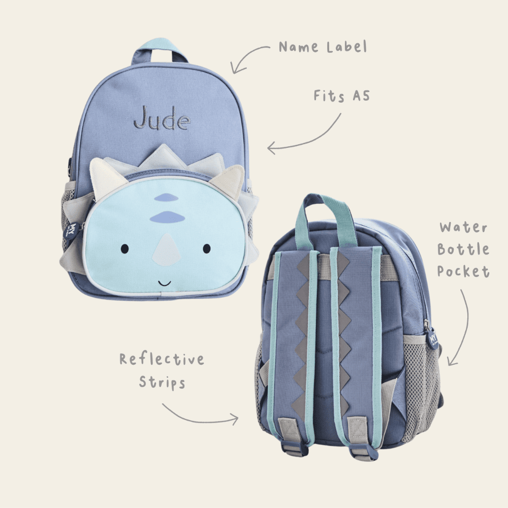 Personalised Blue Dinosaur Face Mini Backpack